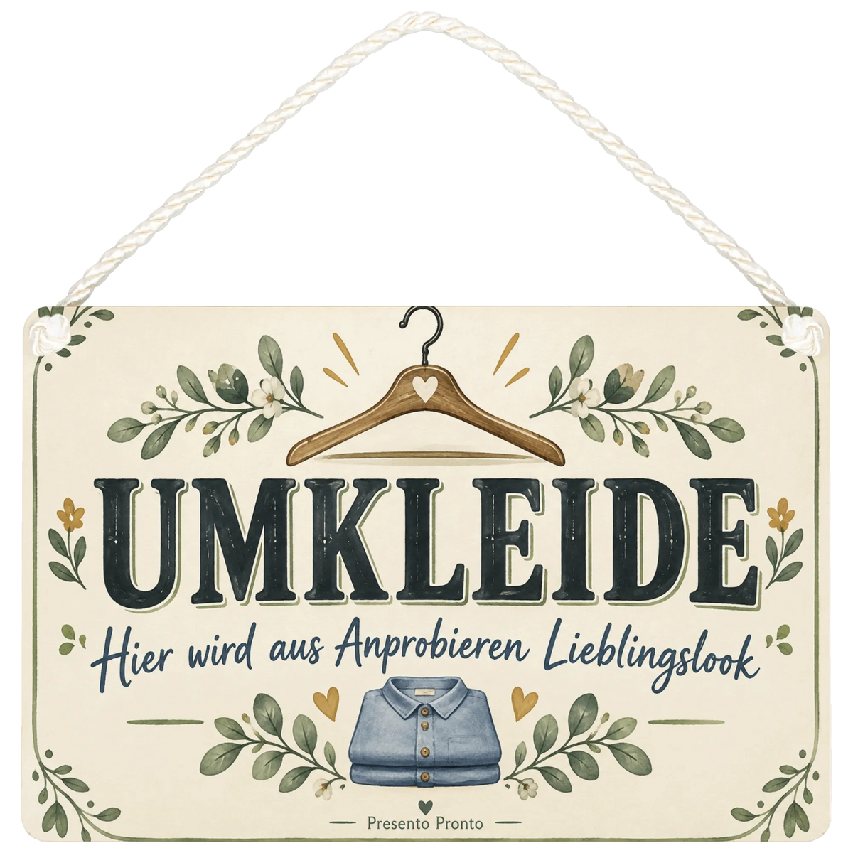 Einladendes Schild für die Umkleide mit Kleiderbügel