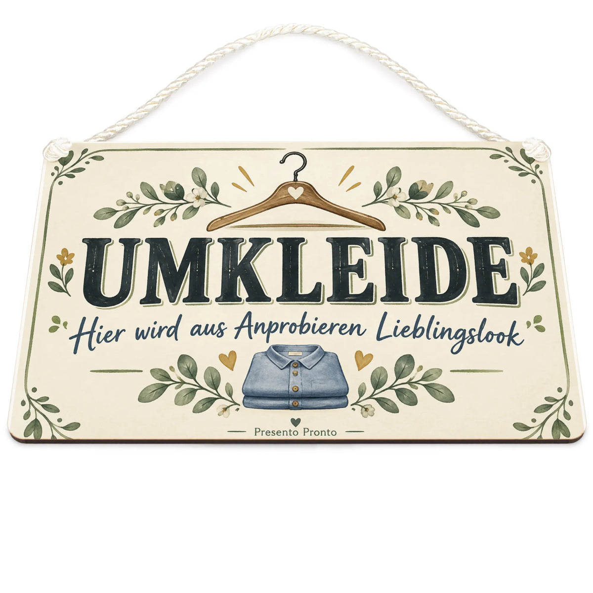 Einladendes Schild für die Umkleide mit Kleiderbügel