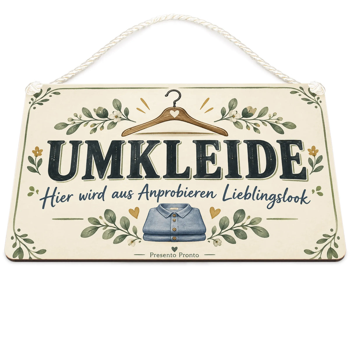 Einladendes Schild für die Umkleide mit Kleiderbügel