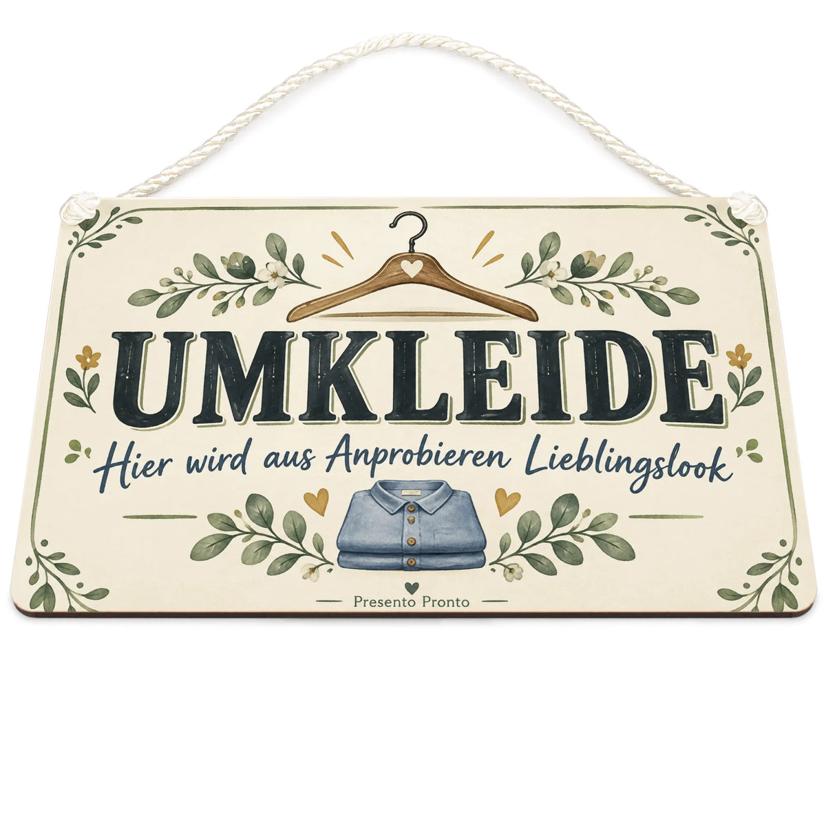 Einladendes Schild für die Umkleide mit Kleiderbügel