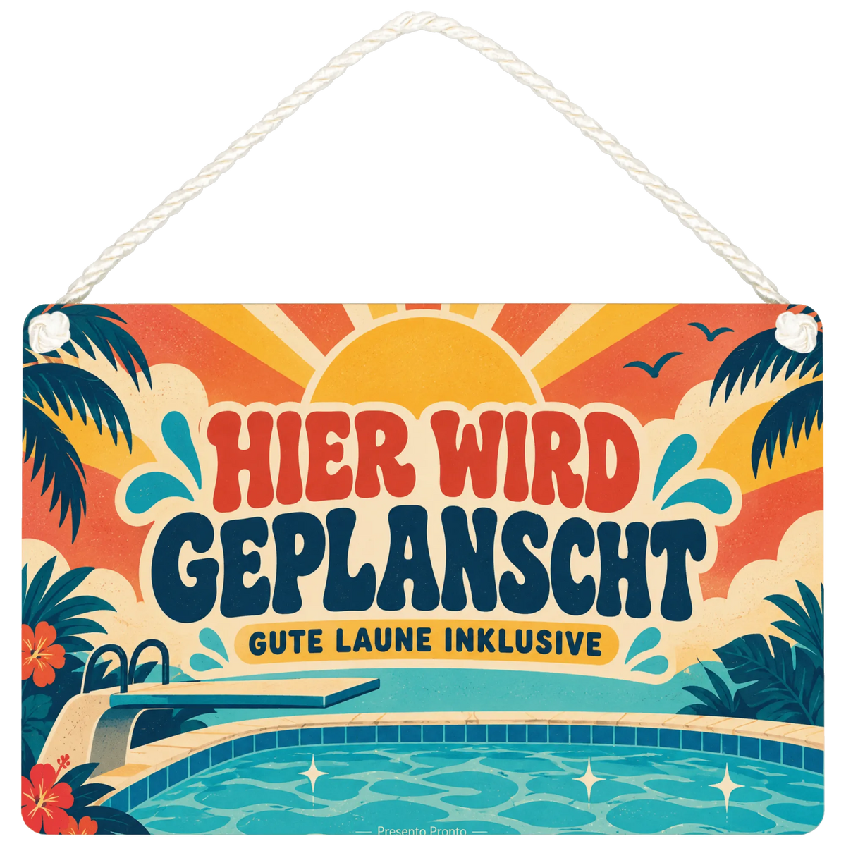 Lustiges Schild für Poolbesitzer mit Sprungbrett