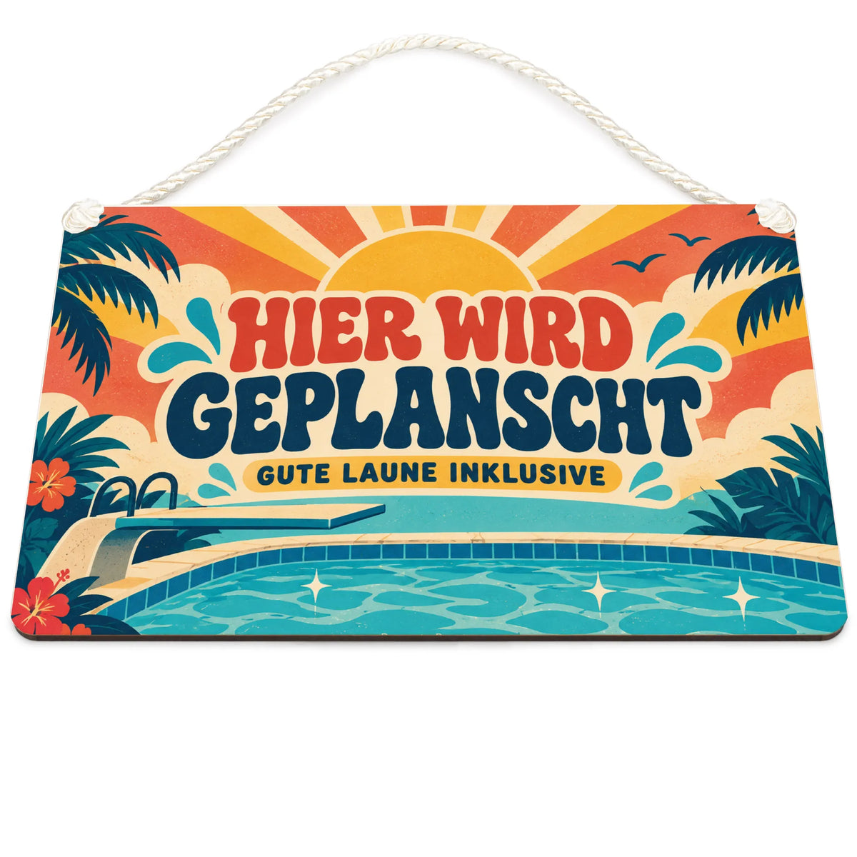 Lustiges Schild für Poolbesitzer mit Sprungbrett