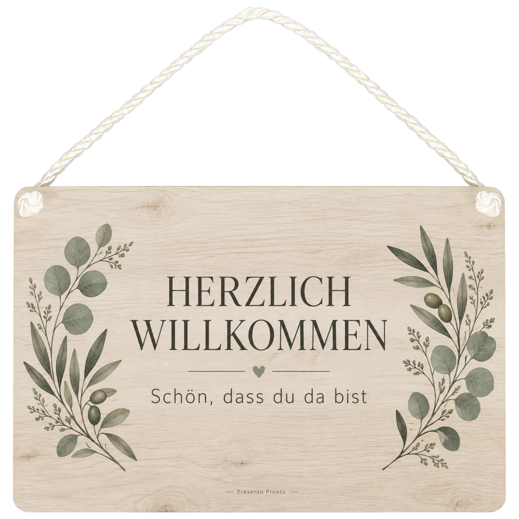 Einladendes Holzschild für die Haustür mit Eukalyptuszweigen|p:2020149|h:46d476873778318fce8d3b048df53387