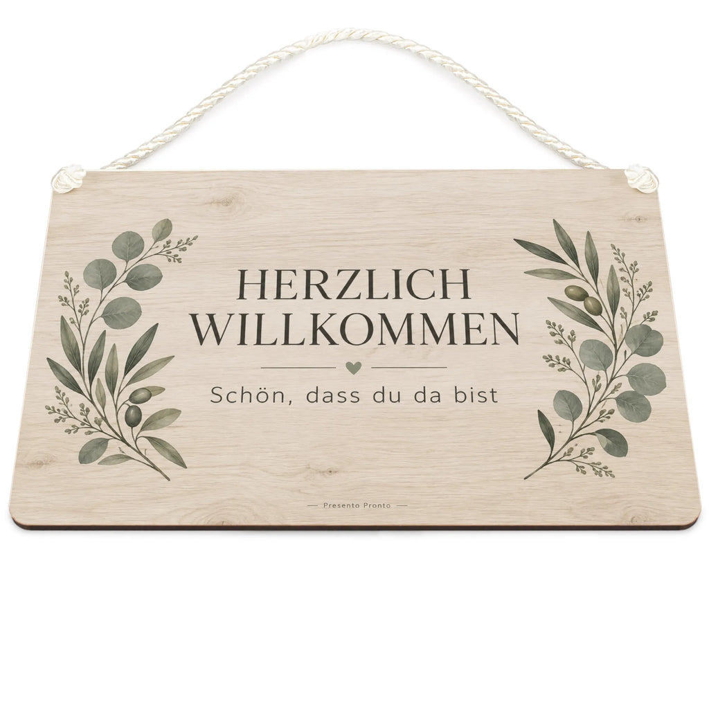 Einladendes Holzschild für die Haustür mit Eukalyptuszweigen|p:2020149|h:570a077e6a43628d00983f510cde1001