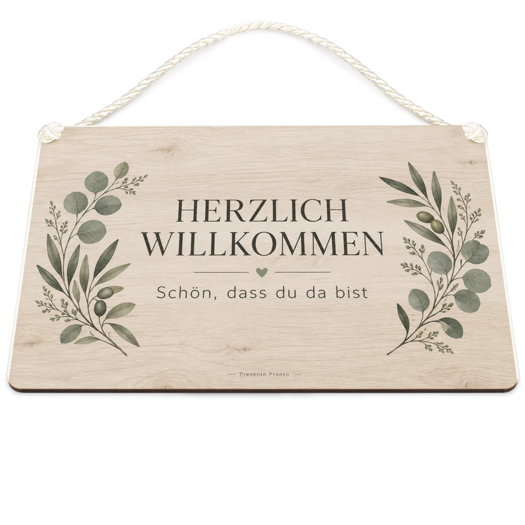 Einladendes Holzschild für die Haustür mit Eukalyptuszweigen|p:2020150|h:7a430958d3b01af5723e1e590b357232
