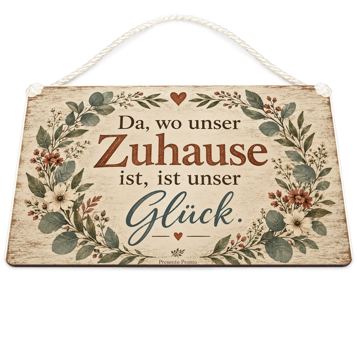 Herzliches Holzbild für das Wohnzimmer mit Eukalyptuskranz
