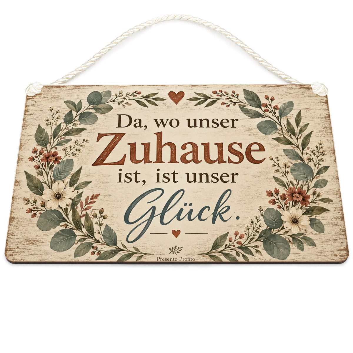 Herzliches Holzbild für das Wohnzimmer mit Eukalyptuskranz