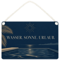 Entspanntes Schild für den Pool mit Palmenblatt