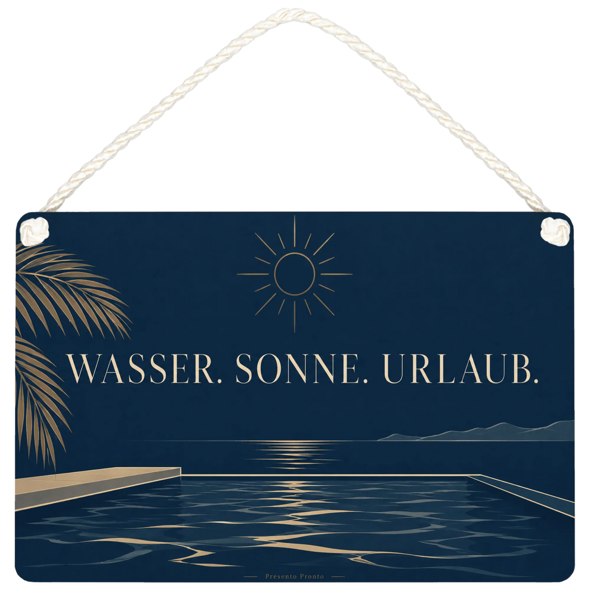 Entspanntes Schild für den Pool mit Palmenblatt
