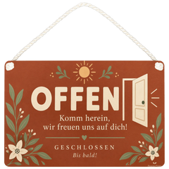 Freundliches Offen Geschlossen Schild für Ladentür mit Sonne