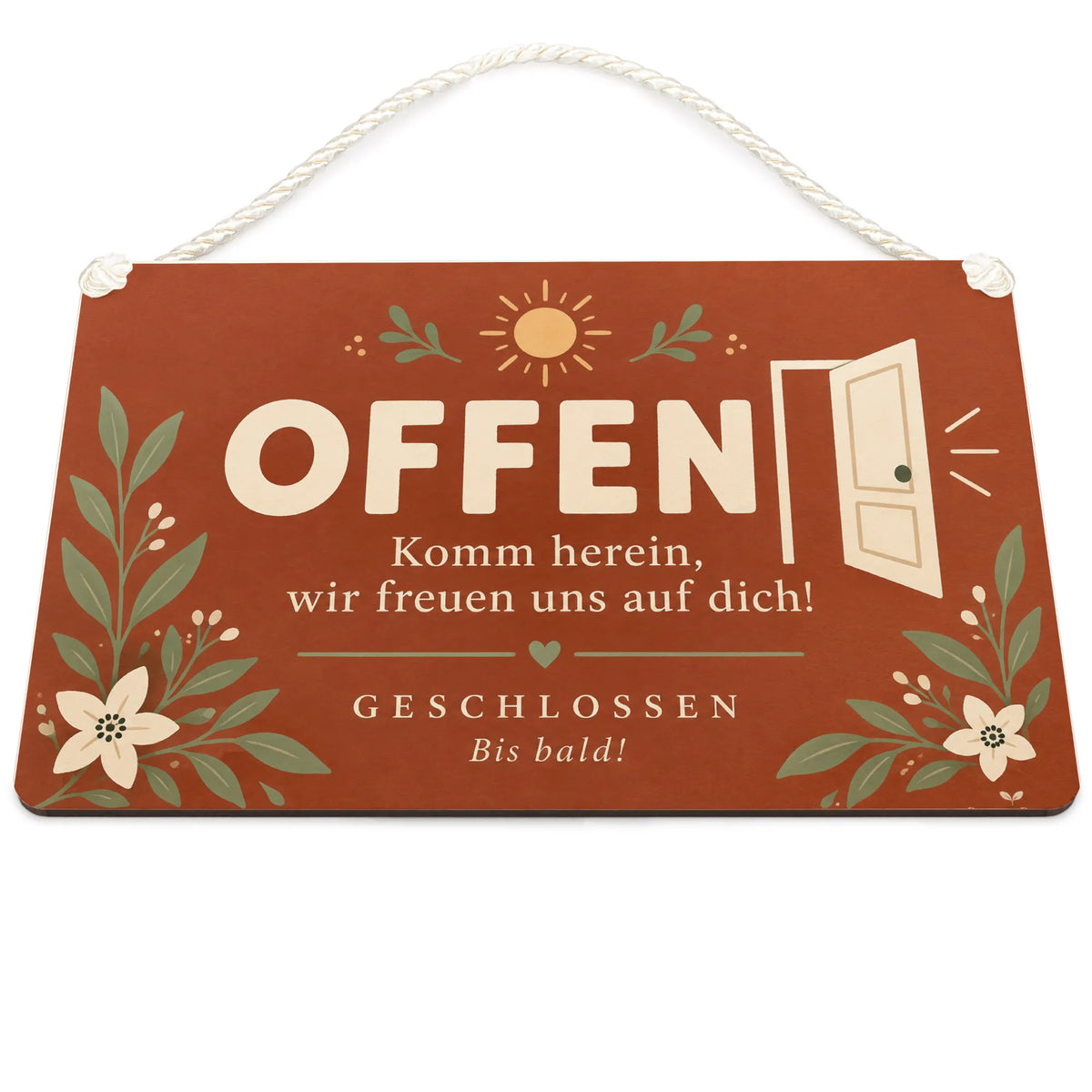 Freundliches Offen Geschlossen Schild für Ladentür mit Sonne