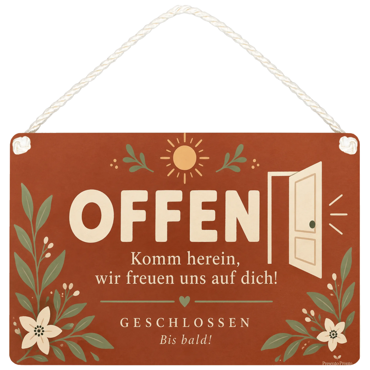 Freundliches Offen Geschlossen Schild für Ladentür mit Sonne