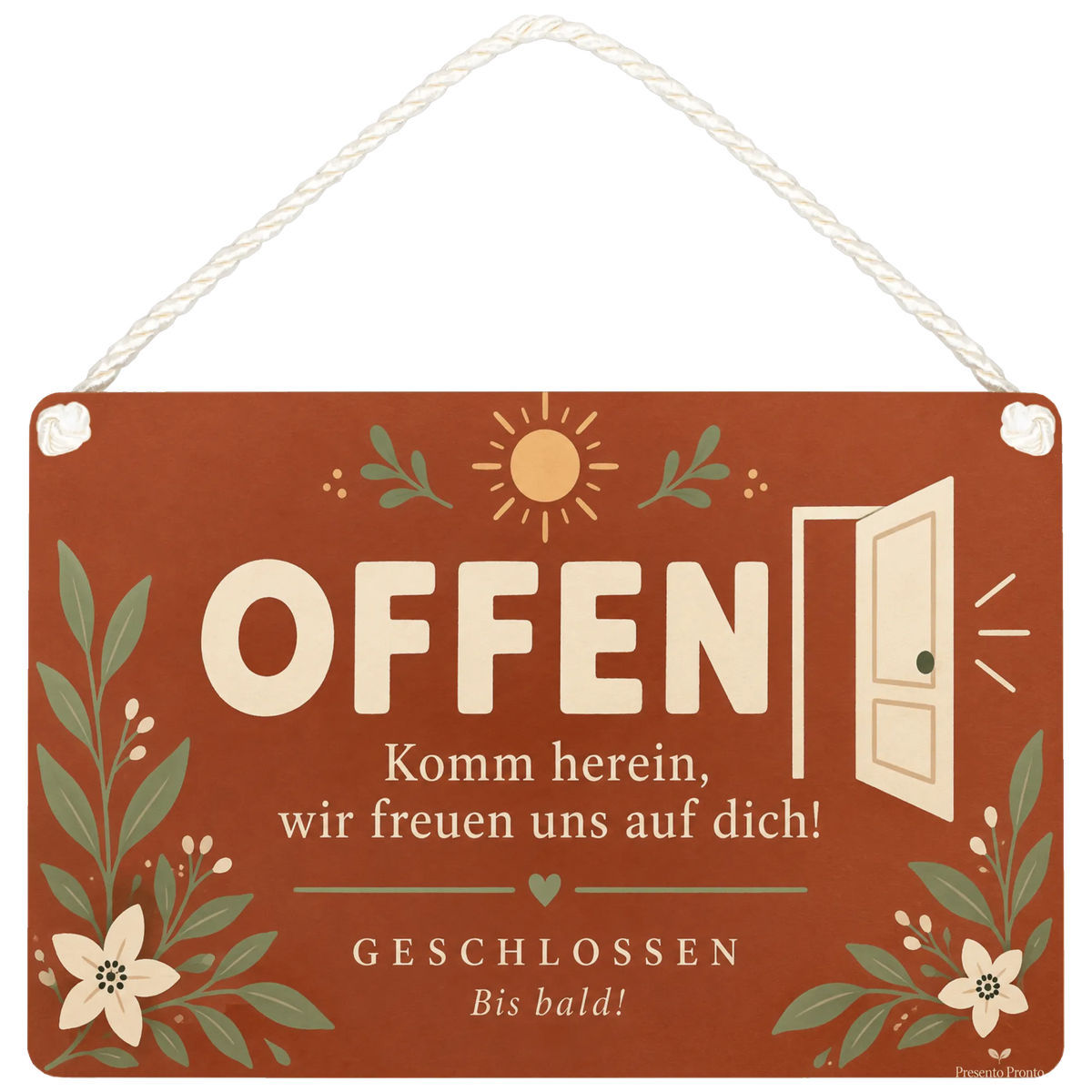 Freundliches Offen Geschlossen Schild für Ladentür mit Sonne