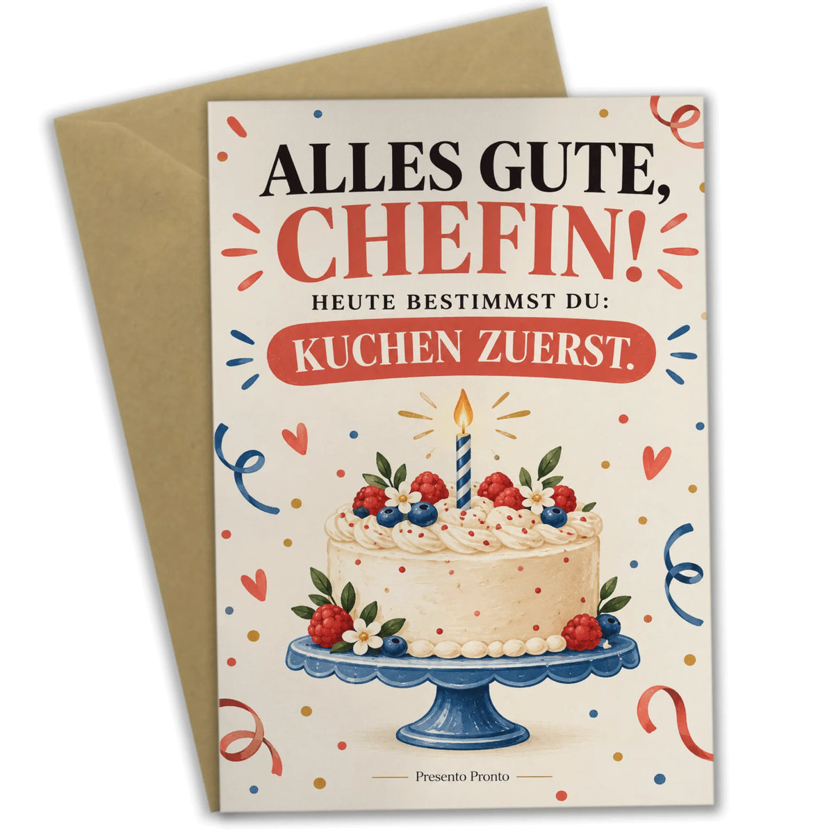 Lustige Geburtstagskarte für die Chefin mit Kuchen