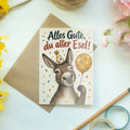 Lustige Geburtstagskarte mit Esel und Partyhut