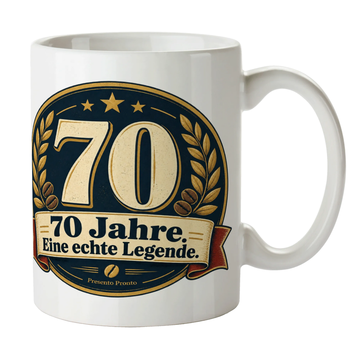 Elegante Tasse zum 70. Geburtstag für Männer mit Lorbeerkranz