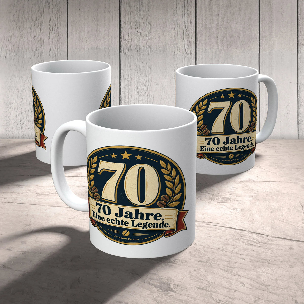 Elegante Tasse zum 70. Geburtstag für Männer mit Lorbeerkranz