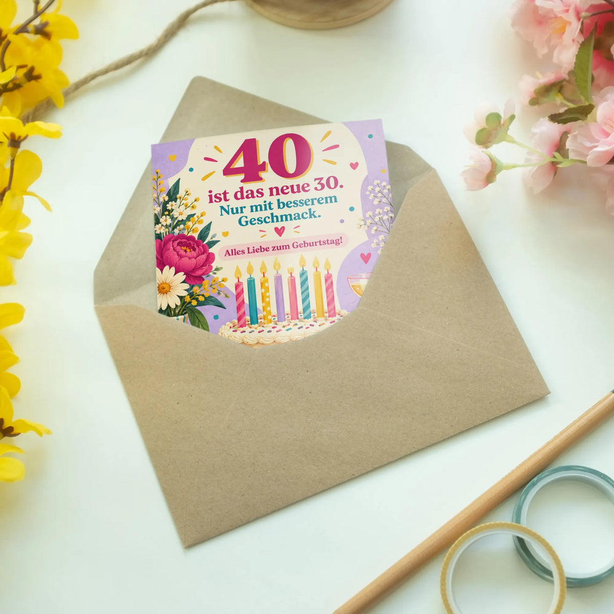 Lustige Geburtstagskarte zum 40. Geburtstag mit Kuchen