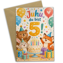 Fröhliche Geburtstagskarte zum 5. Geburtstag mit Zahl 5