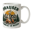 Gemütliche Outdoor Tasse für Camper mit Mokkakanne