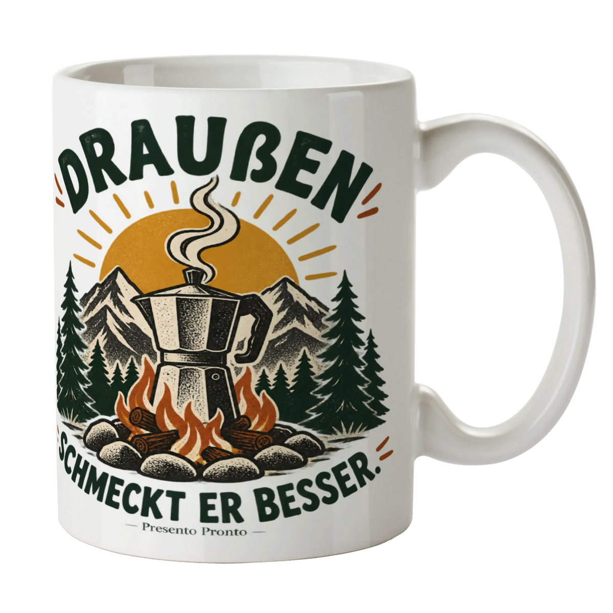 Gemütliche Outdoor Tasse für Camper mit Mokkakanne