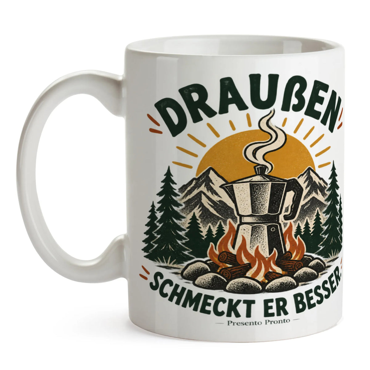 Gemütliche Outdoor Tasse für Camper mit Mokkakanne
