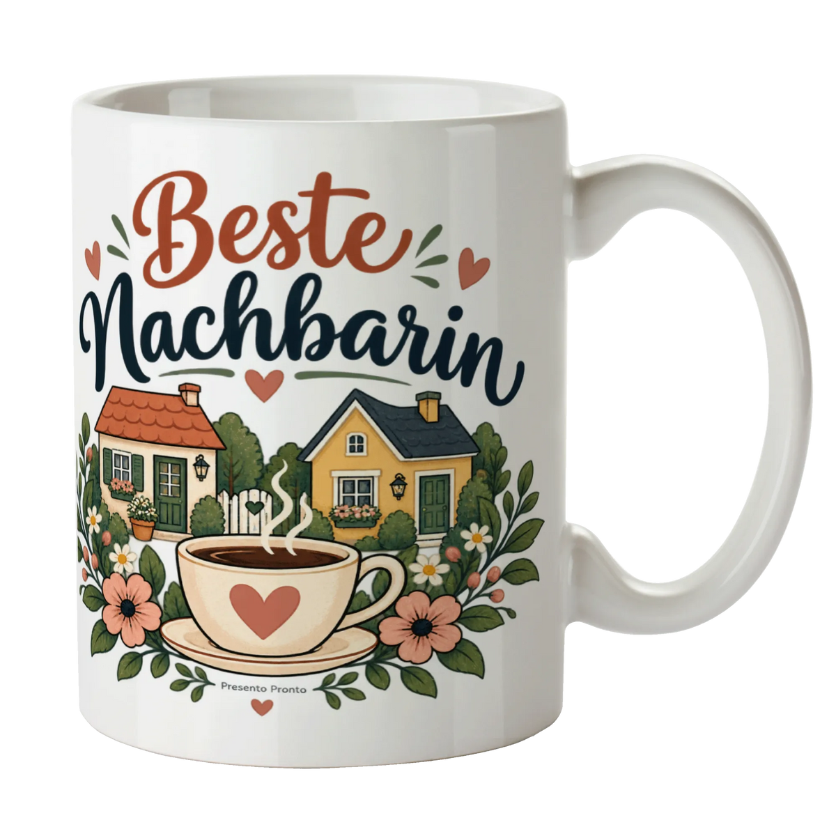 Herzliche Tasse für Nachbarin mit zwei Häusern