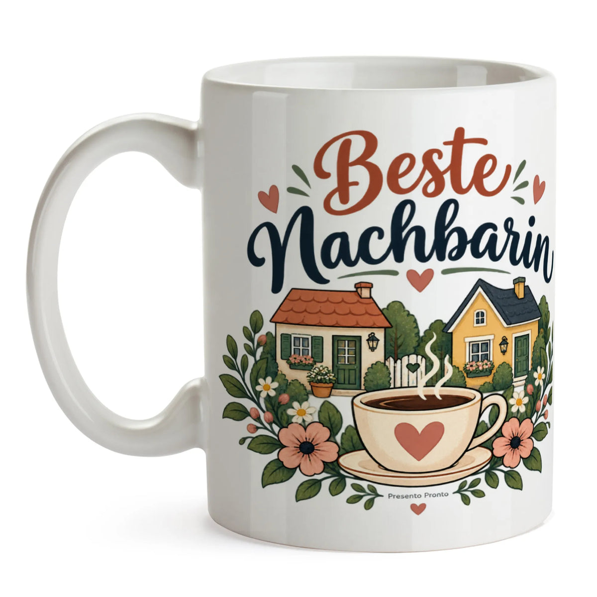 Herzliche Tasse für Nachbarin mit zwei Häusern