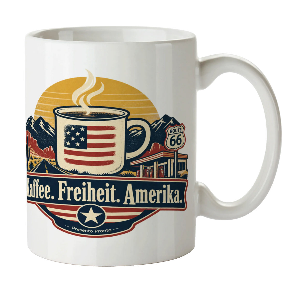 Nostalgische USA Tasse für Roadtrip Fans mit Wüstenstraße