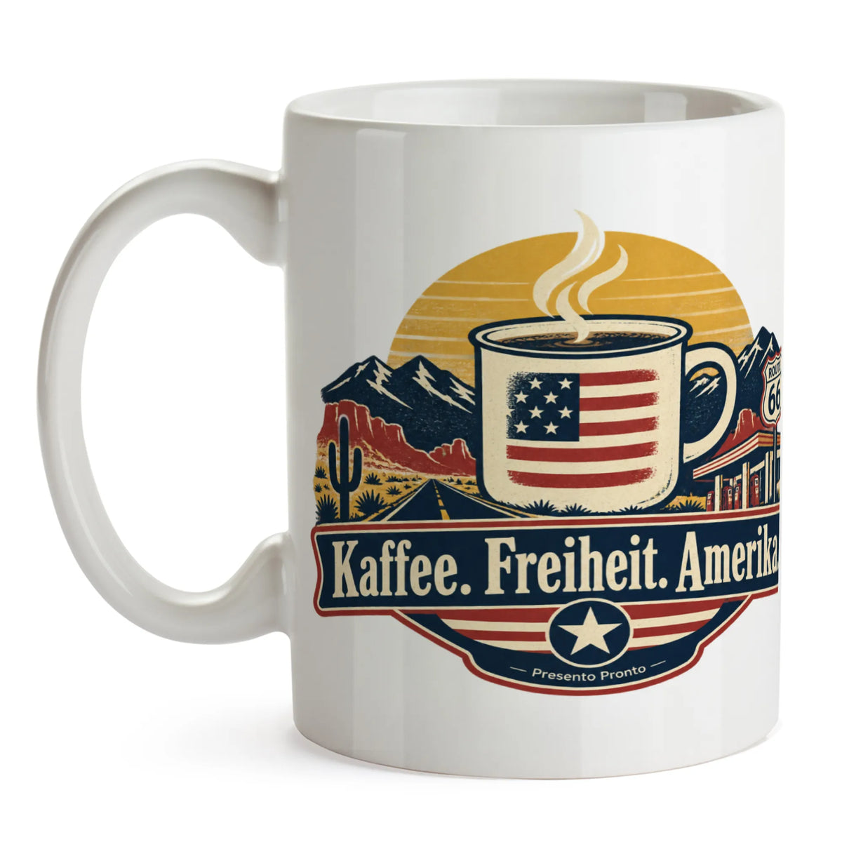 Nostalgische USA Tasse für Roadtrip Fans mit Wüstenstraße