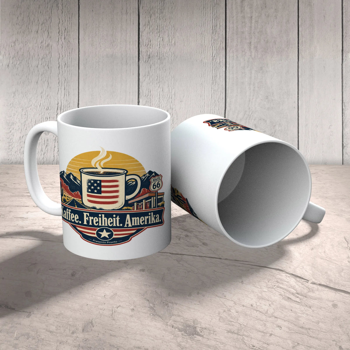 Nostalgische USA Tasse für Roadtrip Fans mit Wüstenstraße