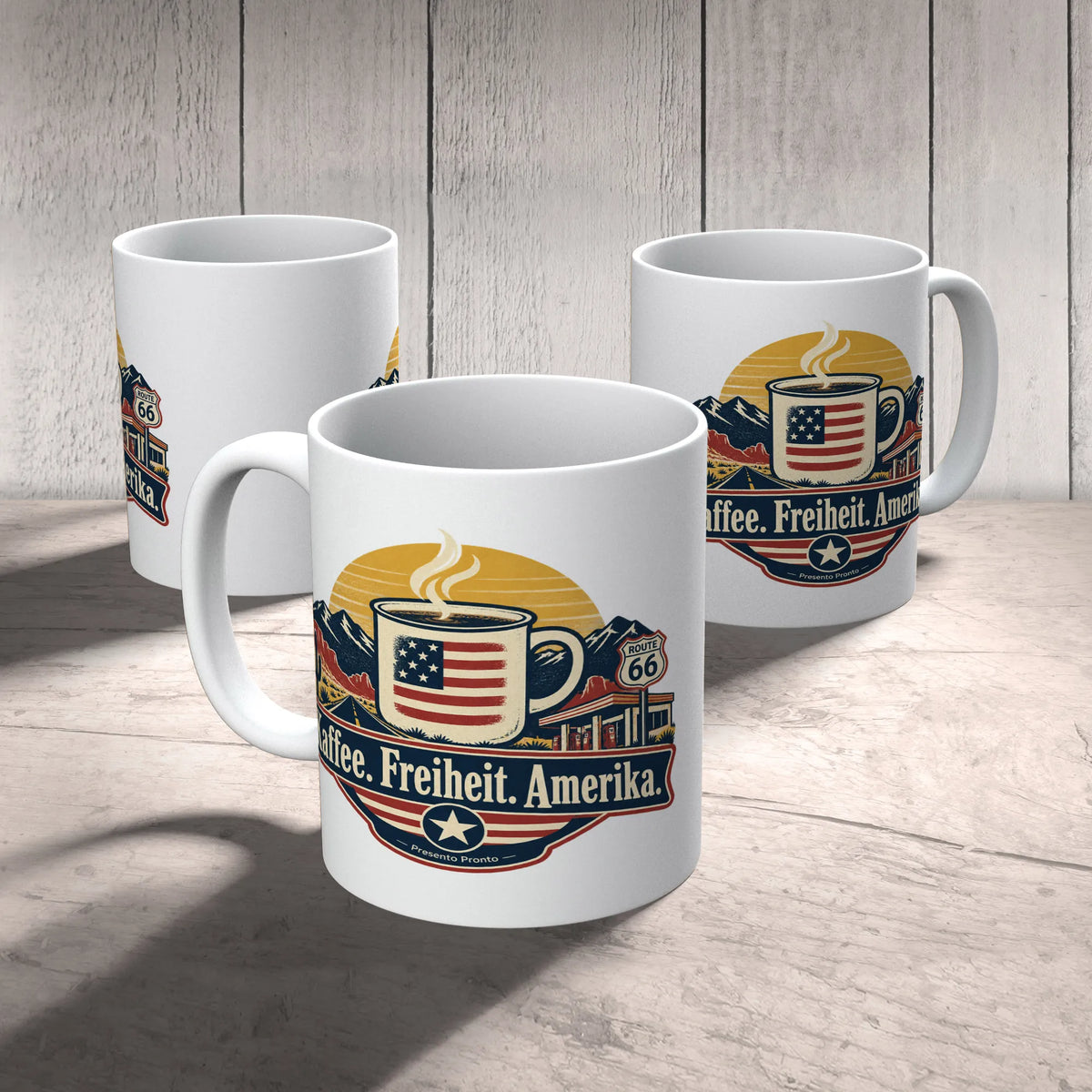 Nostalgische USA Tasse für Roadtrip Fans mit Wüstenstraße