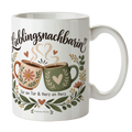 Herzliche Tasse für Nachbarin mit Blumenkranz