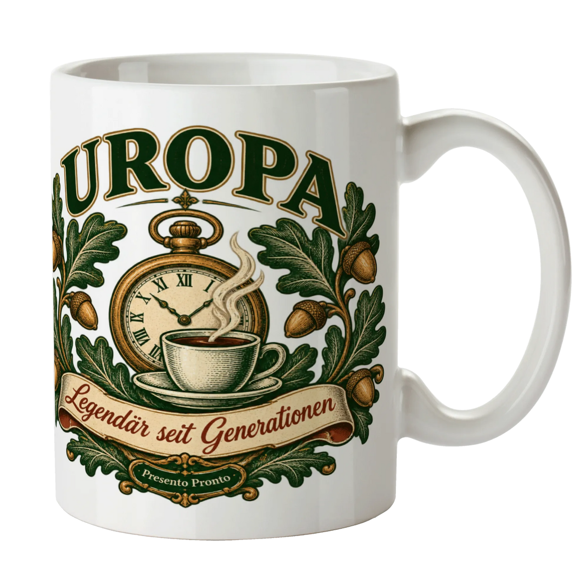 Ehrenvolle Tasse für Uropa mit Taschenuhr und Eichenblättern