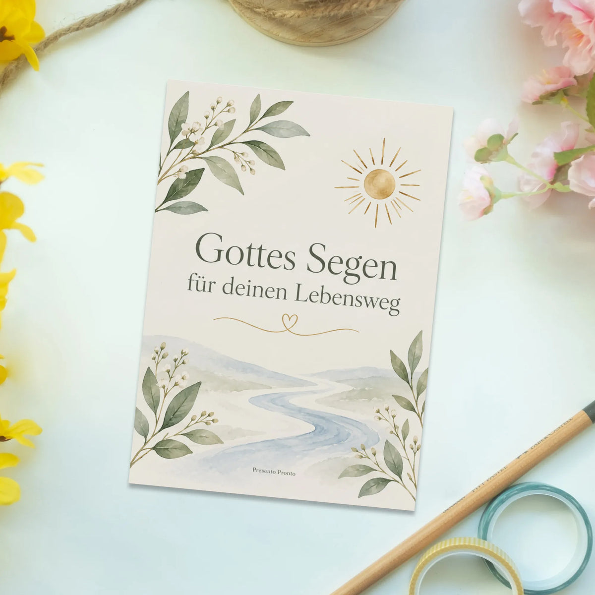Feierliche Grußkarte zur Taufe mit goldener Sonne