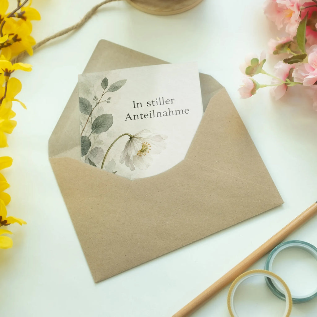 Stille Klappkarte zur Trauer mit weißer Wildblume|p:2020258|h:b647624ed01a5eaa532f446401660476