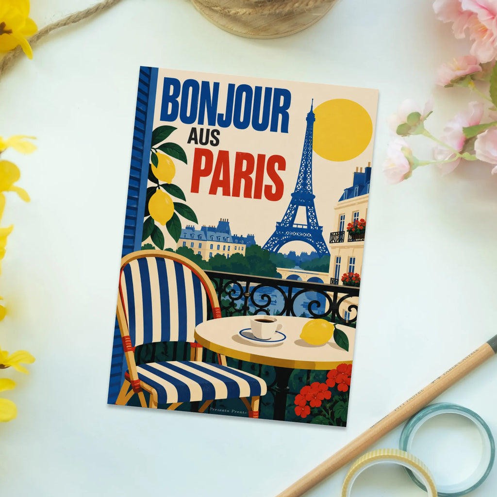 Charmante Postkarte aus Frankreich mit Eiffelturm|p:2020259|h:55ba9b4c42b9673b3ec9724cb27baa43