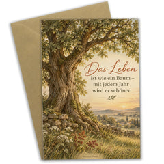 Herzliche Klappkarte mit kräftigem Baum zum Geburtstag