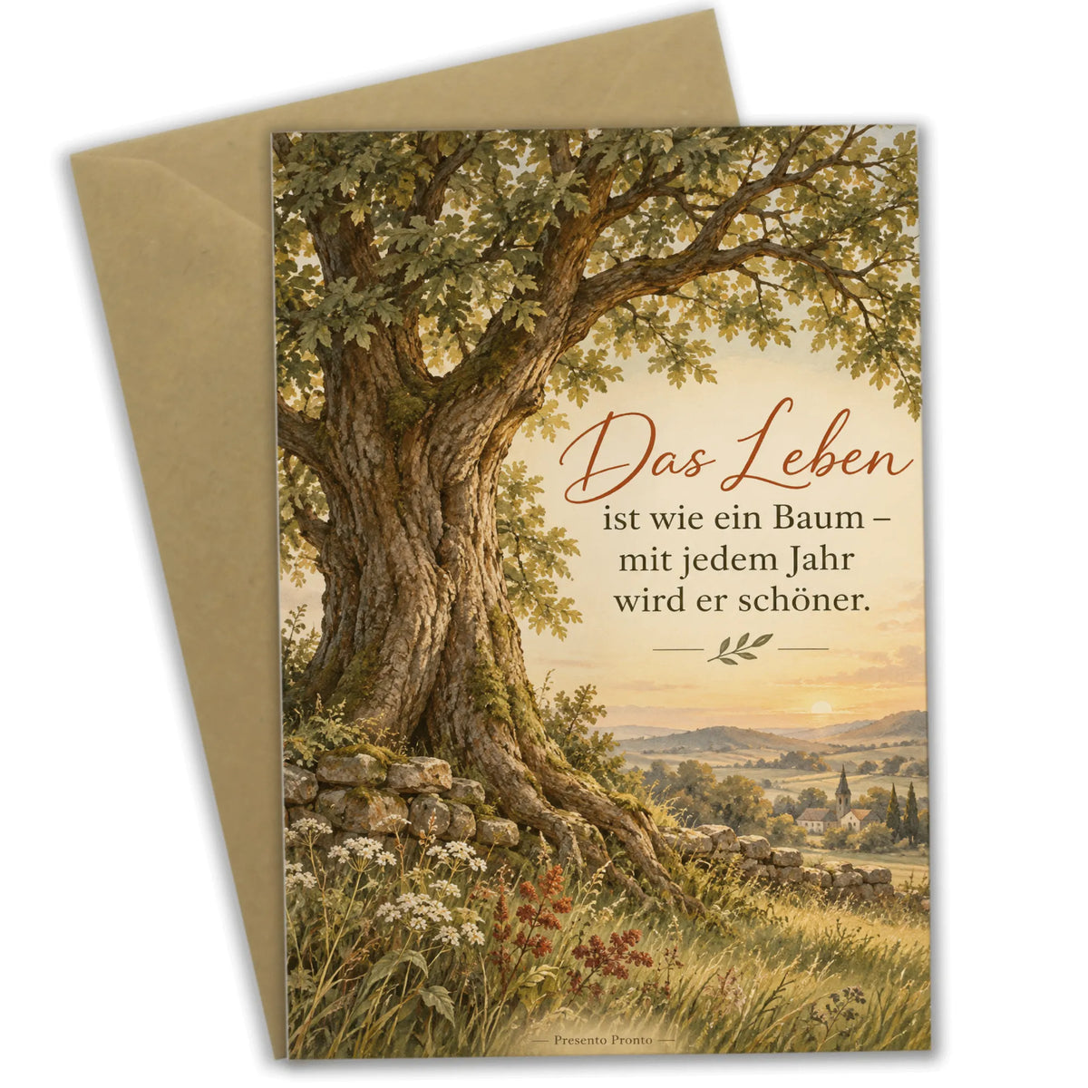 Herzliche Klappkarte mit kräftigem Baum zum Geburtstag