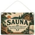Lustiges Schild für die Sauna mit Saunahütte