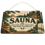 Lustiges Schild für die Sauna mit Saunahütte|p:2020277|h:b9041533ef3cffc57f16bfefb1ead17b