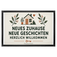 Herzliche Fußmatte zum Einzug mit Haus und Schlüssel