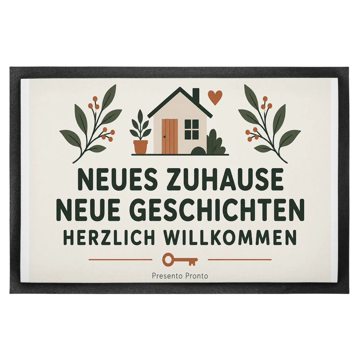Herzliche Fußmatte zum Einzug mit Haus und Schlüssel