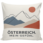 Stolzes Kissen für Österreich-Fans mit Berglinien und Sonne|p:2020301|h:e69399d968a15c274e5cb5dff46dc9e9