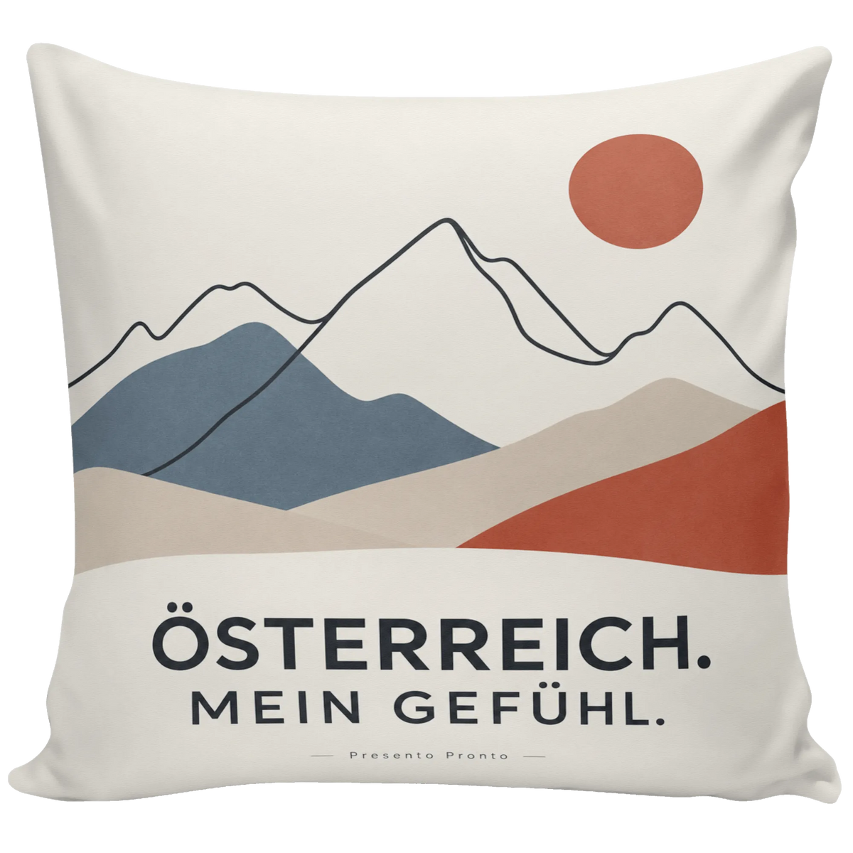 Stolzes Kissen für Österreich-Fans mit Berglinien und Sonne