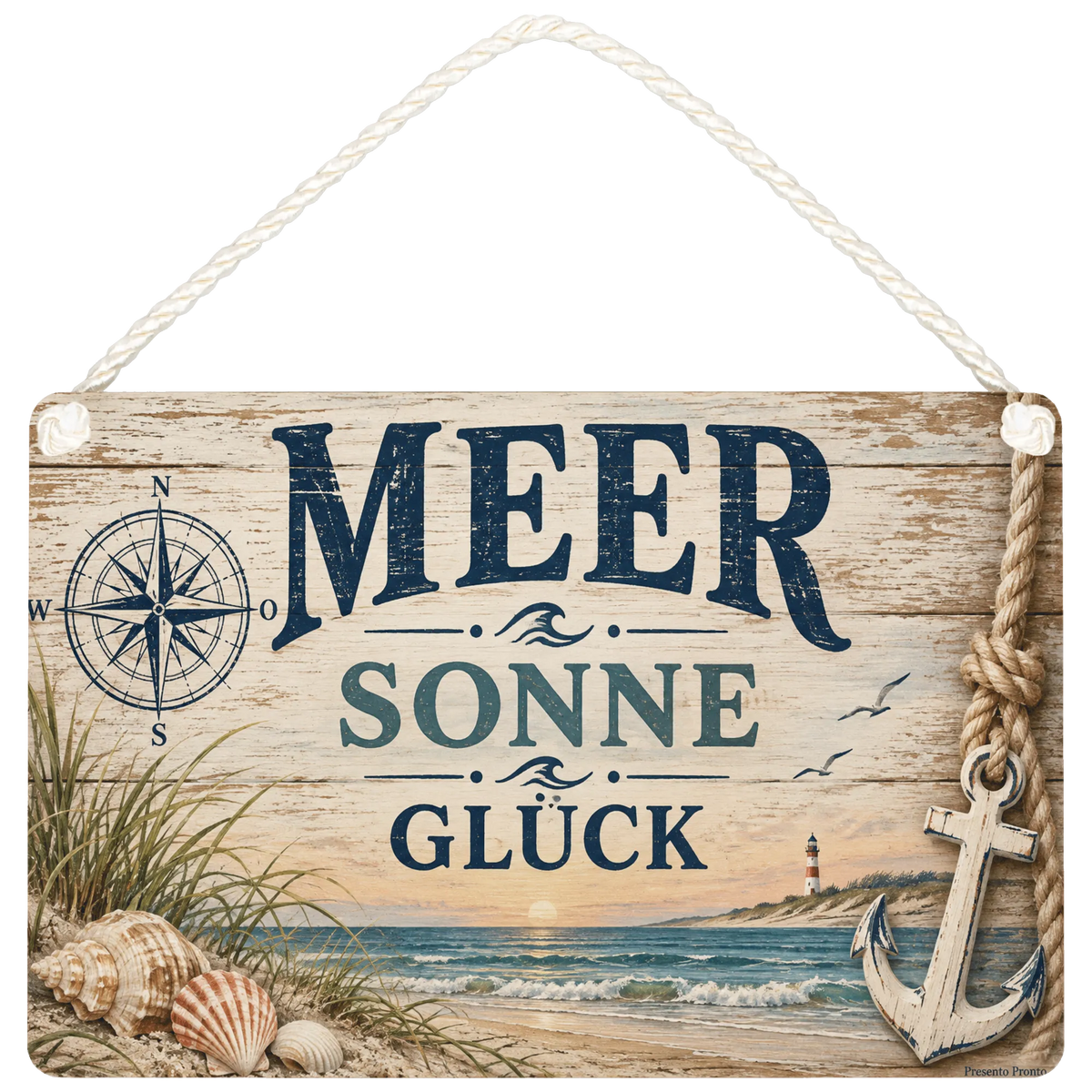 Nostalgisches Holzschild für Strandliebhaber mit Kompass