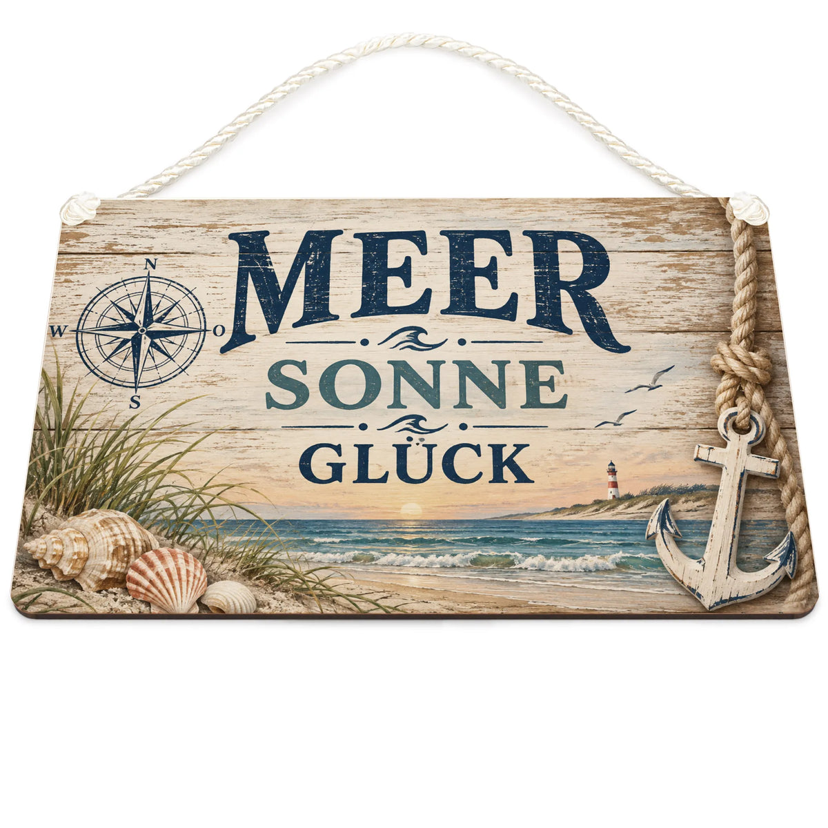 Nostalgisches Holzschild für Strandliebhaber mit Kompass