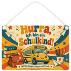 Fröhliches Holzschild für Schulkinder mit Retro-Schulbus|p:2020319|h:e1064fd27211751635c440b3e4712298
