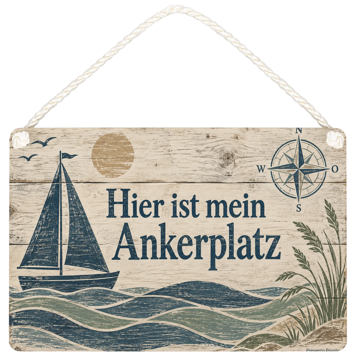 Gemütliches maritimes Holzbild mit Segelboot für Zuhause