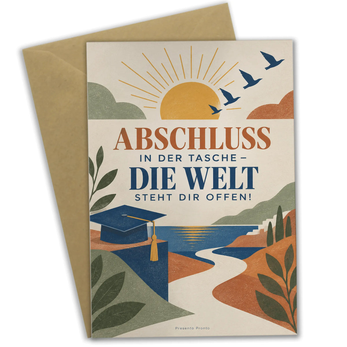 Mutmachende Glückwunschkarte zum Schulabschluss mit Sonne